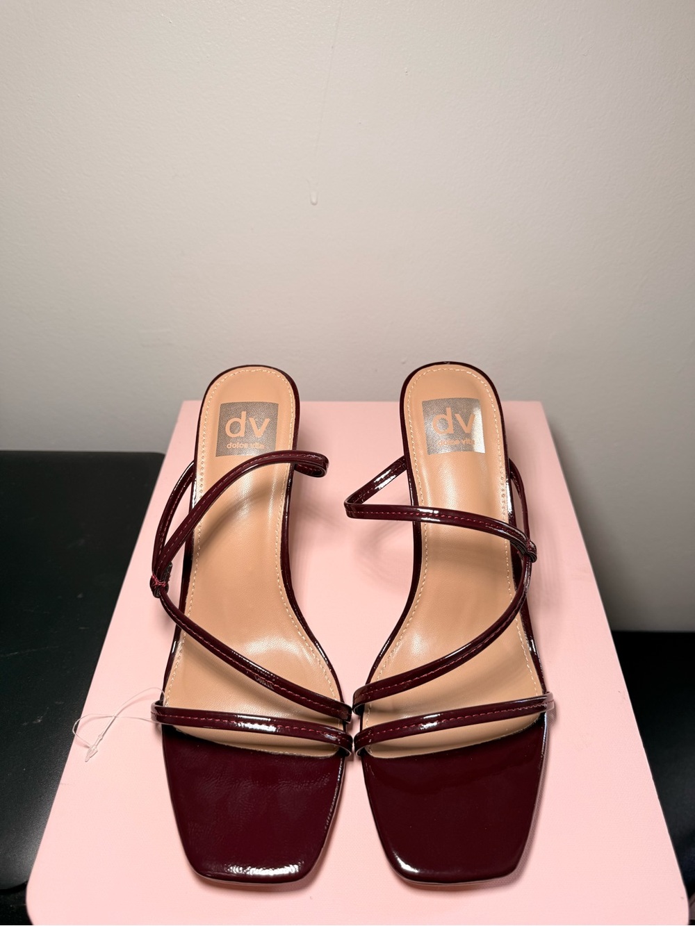 Dolce Vita Burgundy Patent Strappy Heels| Square Toe| Sculpted Block Heel| NOWT